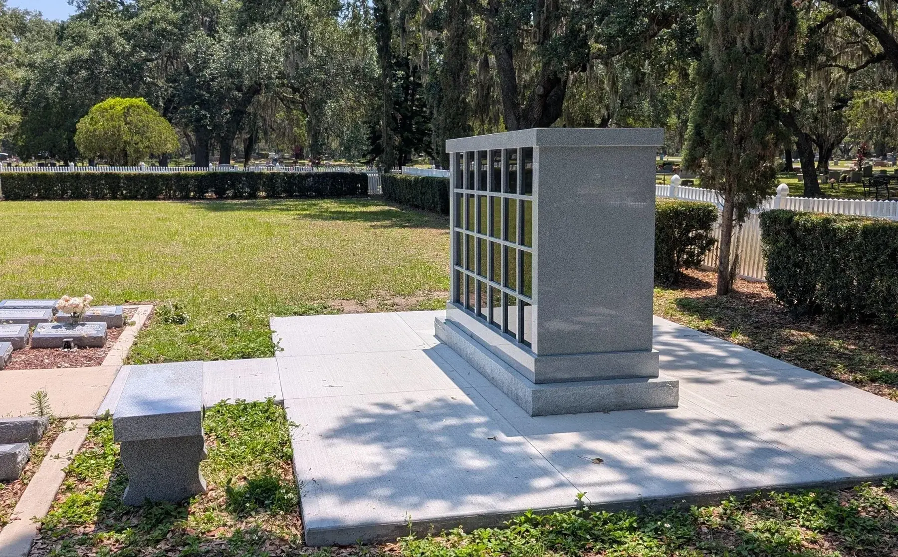 Granite columbarium installation at Rosehill Cemetery in Kissimmee, Florida