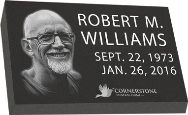 Personalized black granite funeral marker
